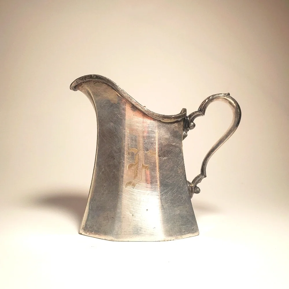 Sheffield Reproduction 654 Silver-Plated Pitcher Creamer with Candle with Petina